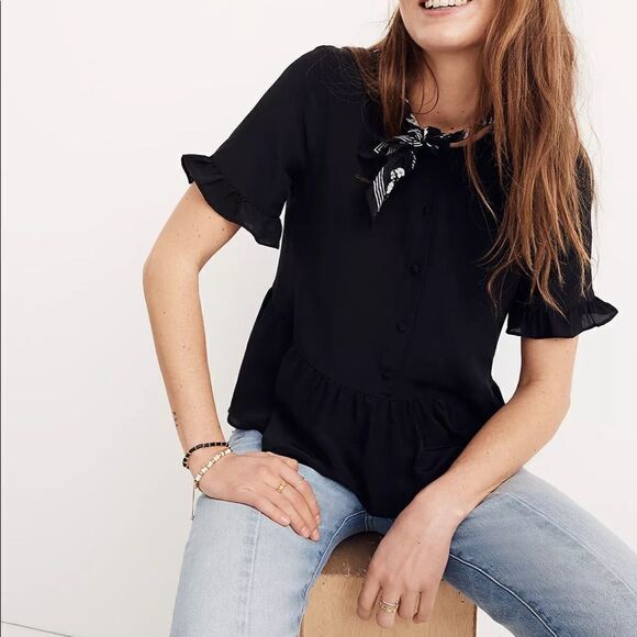 Madewell Studio Silk Ruffle-Hem Black size S - Picture 1 of 10